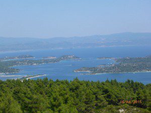 Amazing panoramic view of Diaporos island in Vourvourou bay