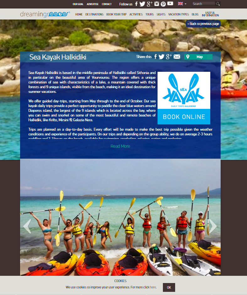 Sea Kayak Halkidiki is featured in the DreamingGreece.com travel portal