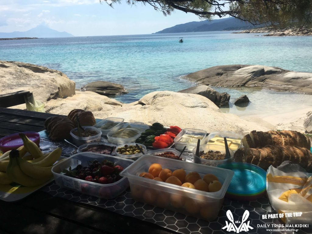 best destination for holiday activities-sea kayak halkidiki picnic lunch